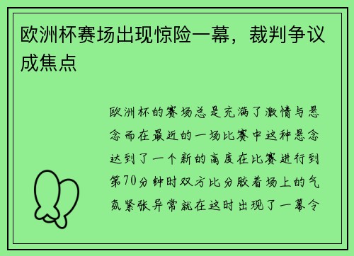 欧洲杯赛场出现惊险一幕，裁判争议成焦点